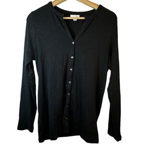 J. Jill Black Cardigan Tunic Shirt Pima Cotton Button Front Long Sleeve Womens M